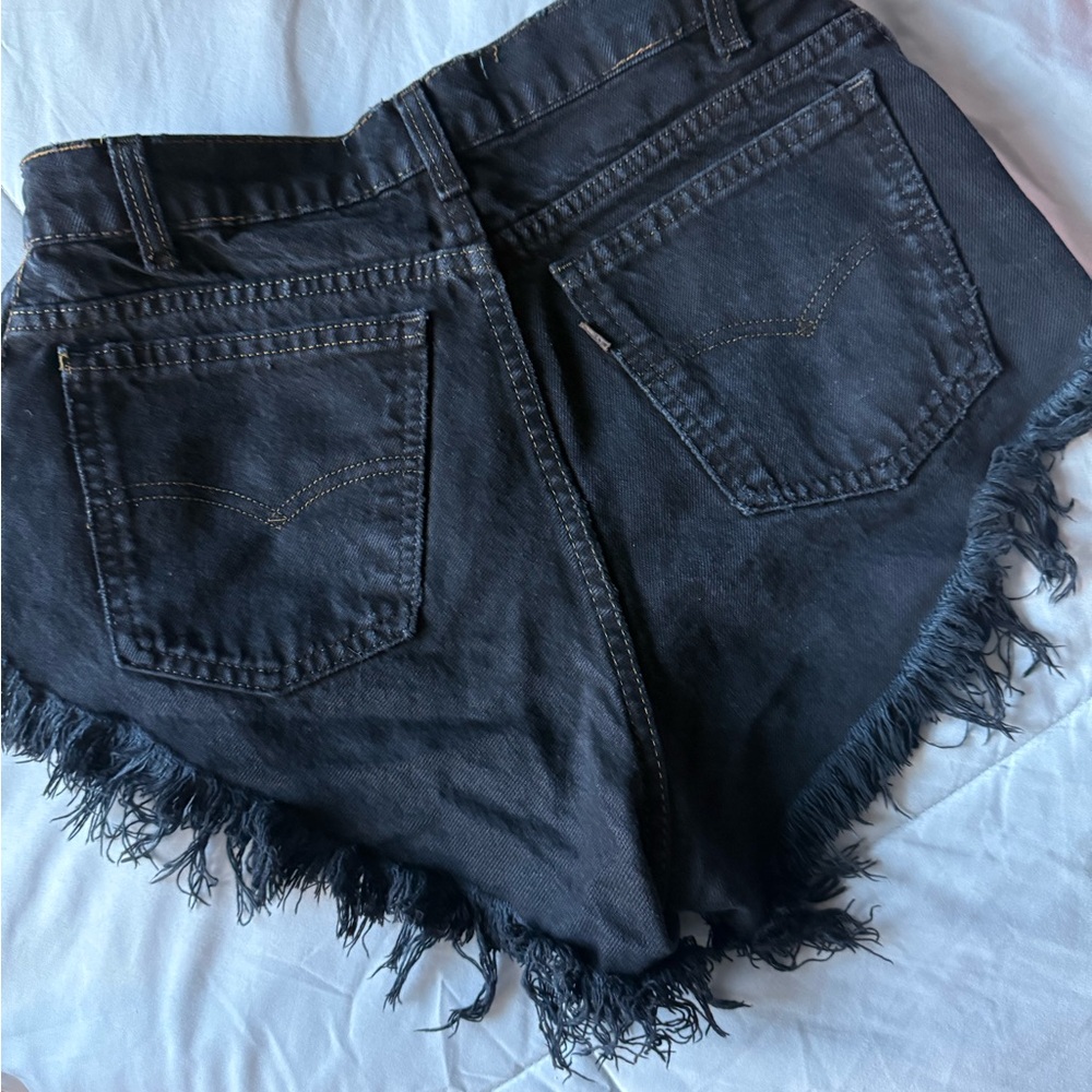 VINTAGE Levi’s Black Denim Frayed High Rise Cheeky Shorts